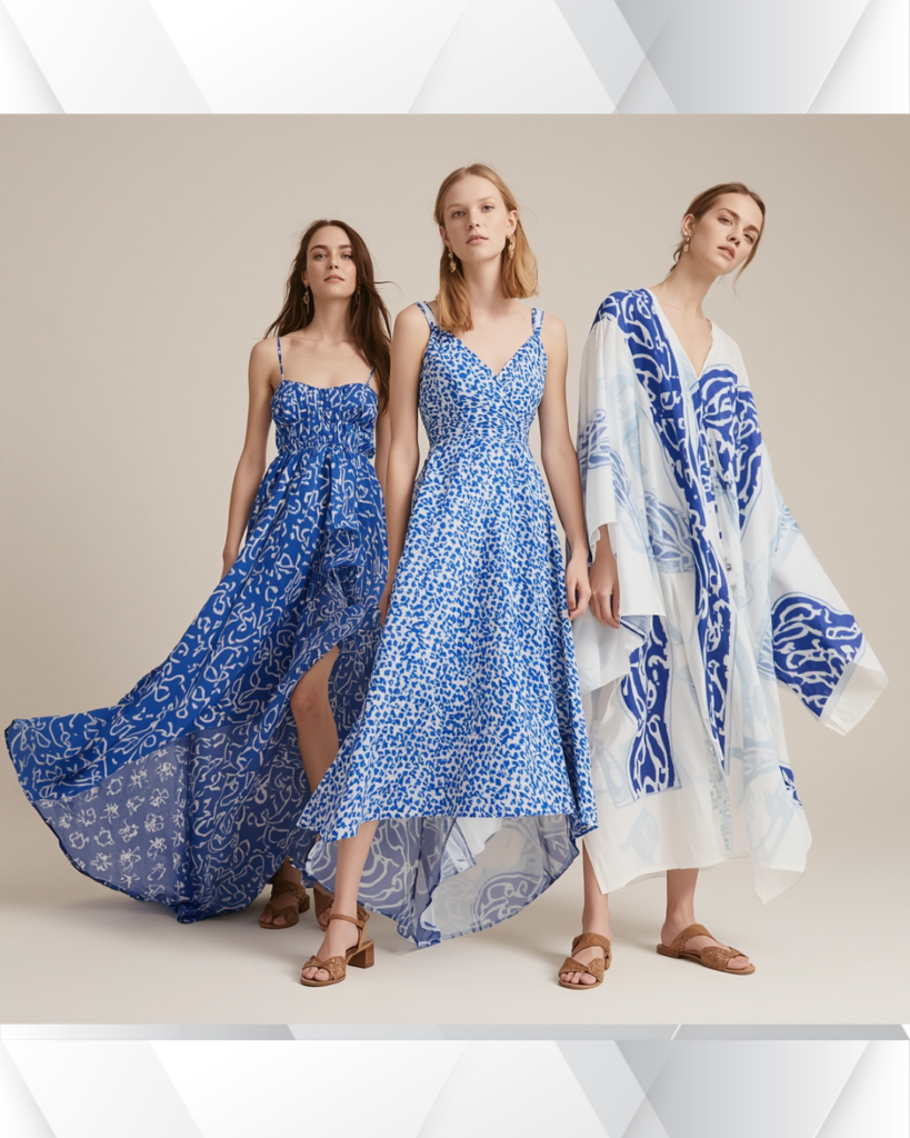 Los vestidos estampados en azul y blanco se consolidan como la apuesta más elegante de la temporada